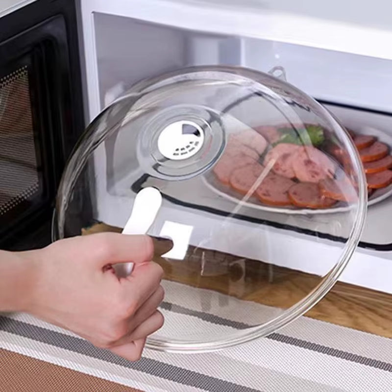 Microwave Cover with Steam High Temperature Resistant Microwave Guard Lid Vent Transparent Food Heating Cover with Handle