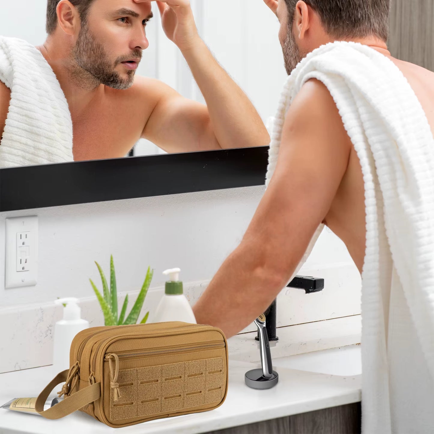 Tactical Toiletry Bag for Men/Women Hygiene Bag Tool Molle Pouches Small Hanging Dopp Kit Mens Shaving Kit Travel Shower Bag