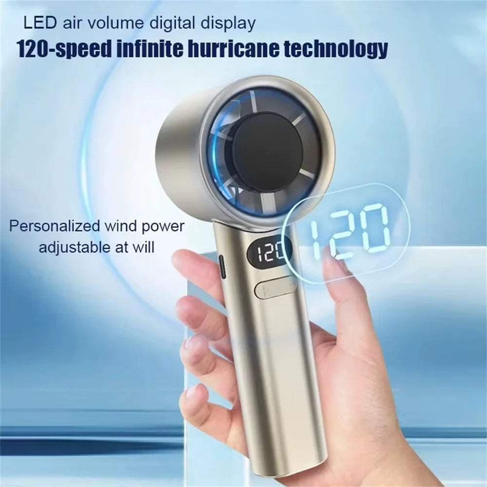 Portable Handheld Fan 120 Wind Speeds Mini Bladeless Hand Fan USB Rechargeable Highspeed Fans Camping Electric Fans Air Cooler
