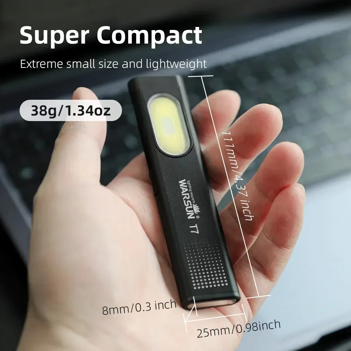 Warsun LED Keychain Flashlight USB-C Rechargeable 600Lm Portable Mini Torch Light Pocket Lantern Flood Work Light with Magnet