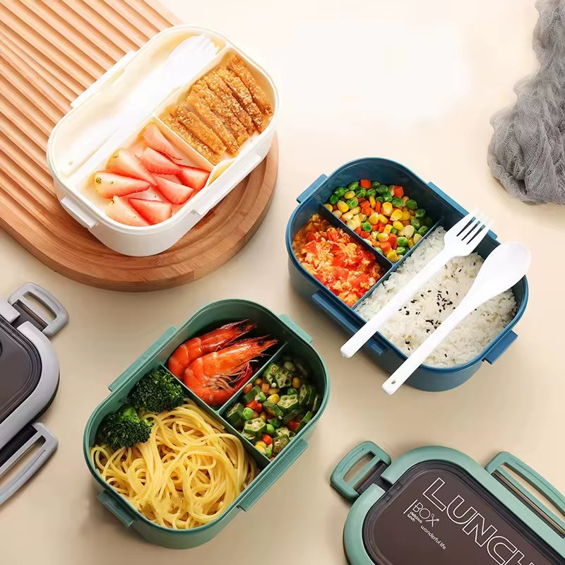 Kitchen Supplies: Single-Layer, Double-Layer Portable Fruit Food Box, Lunch Box with Fork Spoon and Spoon Preservation Box