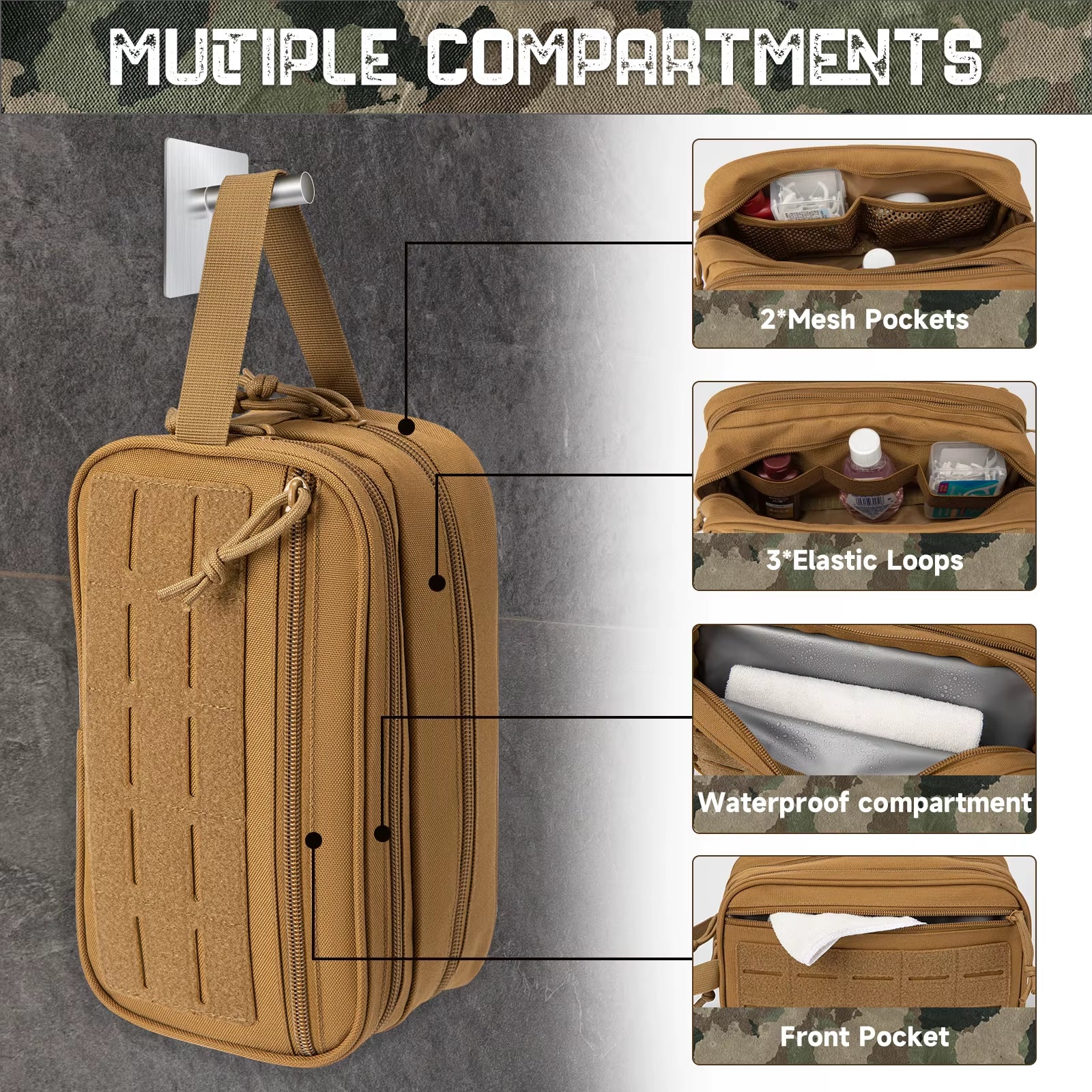 Tactical Toiletry Bag for Men/Women Hygiene Bag Tool Molle Pouches Small Hanging Dopp Kit Mens Shaving Kit Travel Shower Bag