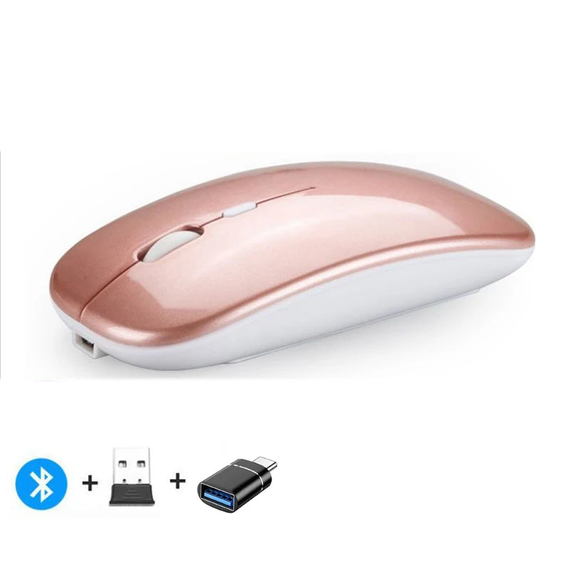 Rechargeable Wireless Mouse Bluetooth-Compatible 2.4Ghz Dual Modes Computer Mice with Nano Receiver for PC Laptop Macbook