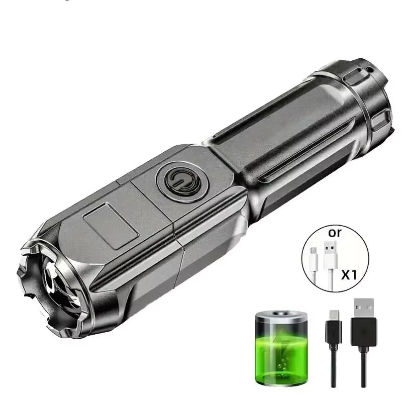 Super Bright Zoomable Flashlight LED Light USB Rechargeable Handheld Torch Waterproof 3 Modes Waterproof for Outdoor Camping
