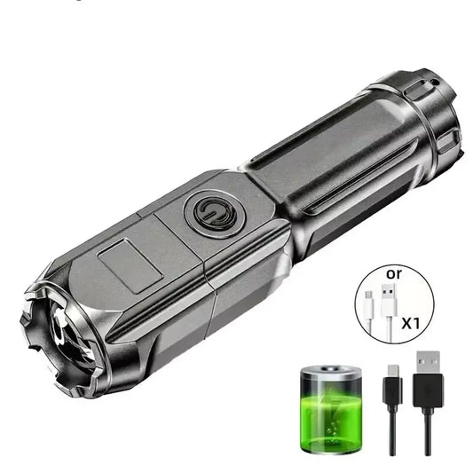 Super Bright Zoomable Flashlight LED Light USB Rechargeable Handheld Torch Waterproof 3 Modes Waterproof for Outdoor Camping