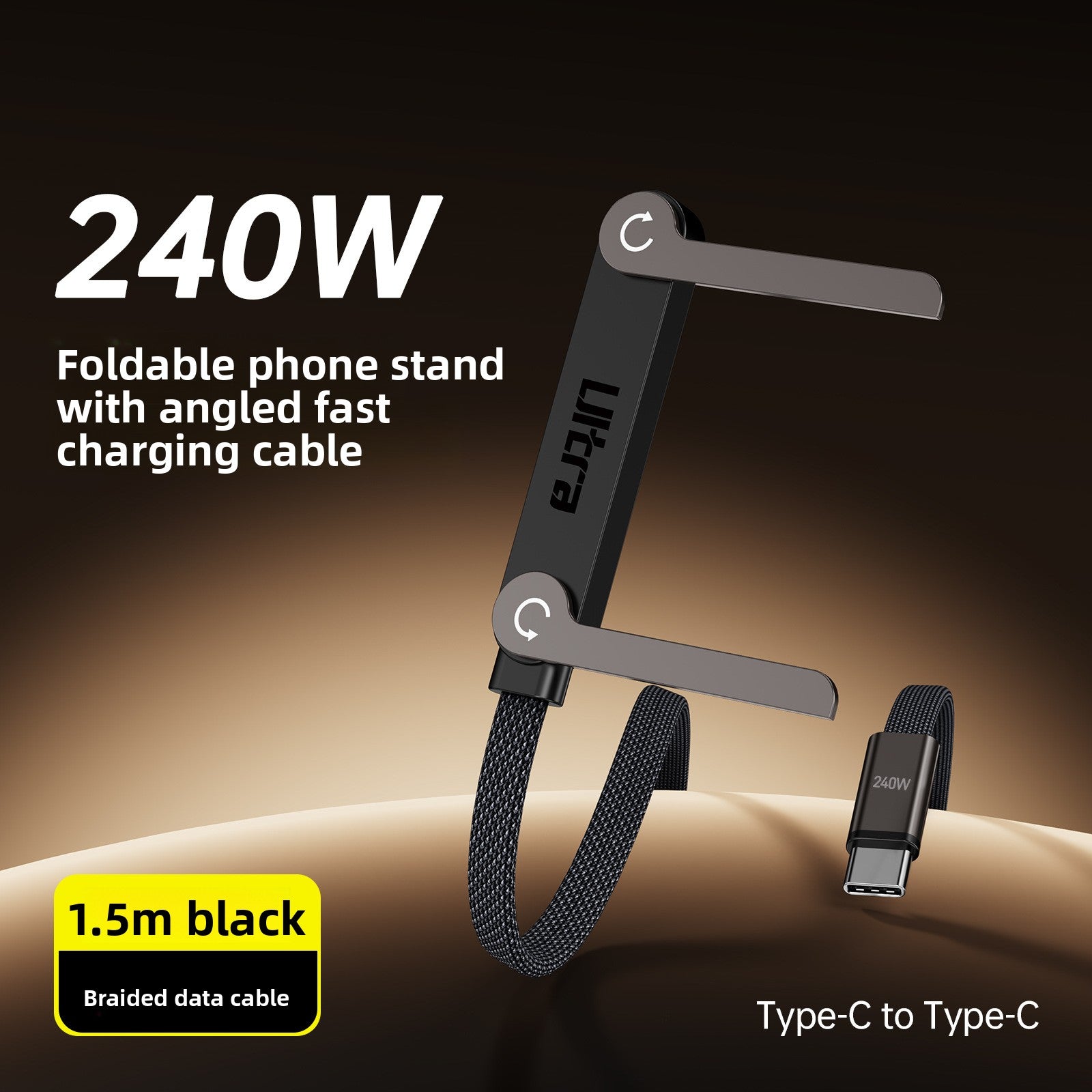 Folding stand, elbow braided charging cable