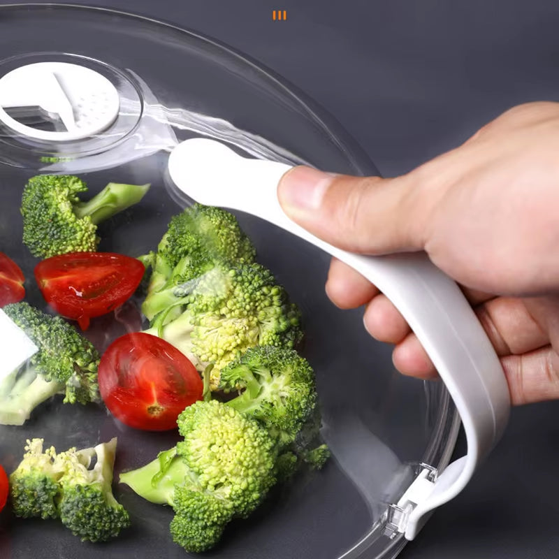 Microwave Cover with Steam High Temperature Resistant Microwave Guard Lid Vent Transparent Food Heating Cover with Handle