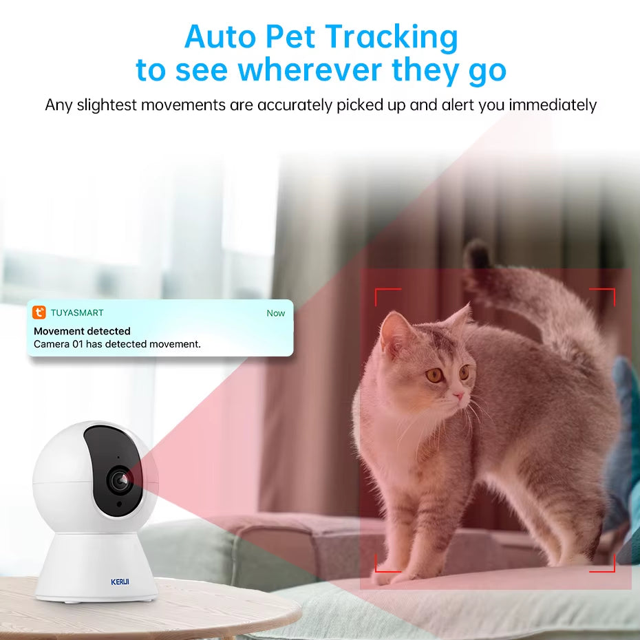 Wifi IP Pets Camera Home Security Dog Cats Camera Tuya Smart 4K 8MP HD Video Night Vision Surveillance AI Alerts Mini Cam