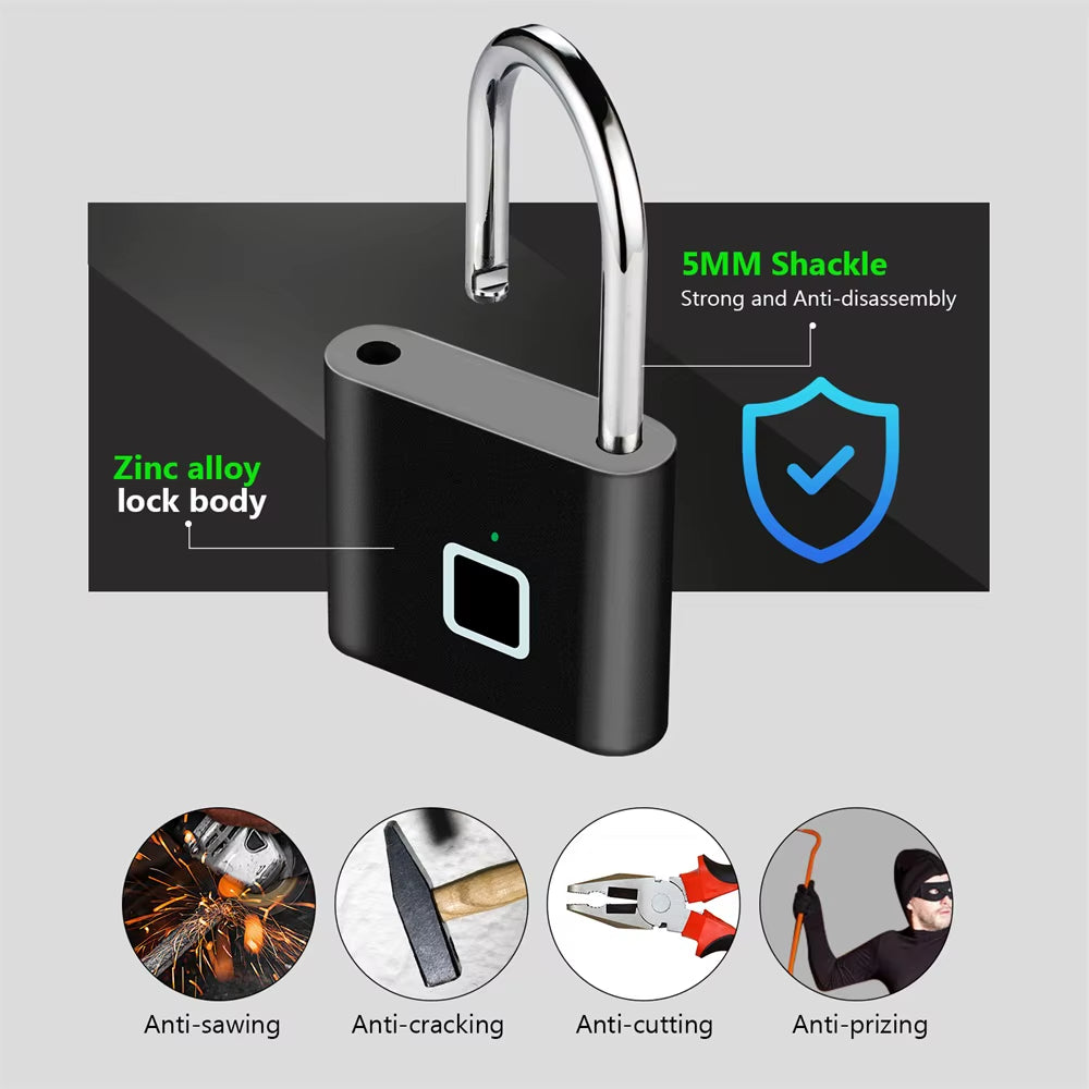 KERUI Keyless USB Charging Fingerprint Lock Smart Padlock Waterproof Door Lock 0.2Sec Unlock Portable Anti-Theft Padlock Zinc